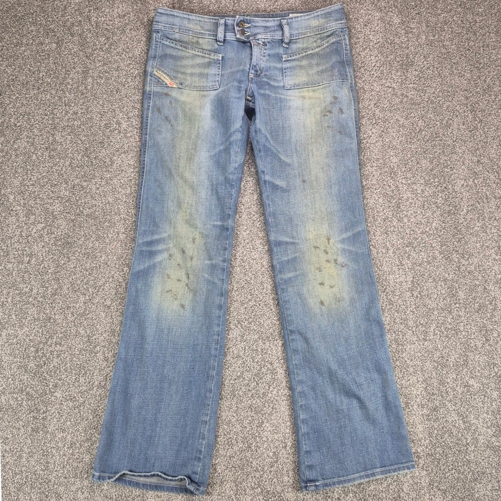 Diesel Jeans Womens 30 Blue Low Rise D-Hush Bootcut Distressed Paint Splatter